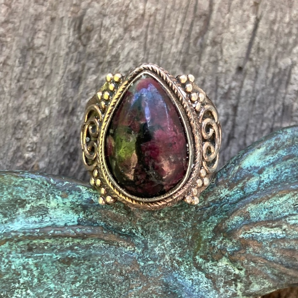925 RING Ruby Zoisite Red Purple Stone VINTAGE Sterling Silver Burgundy Size 7